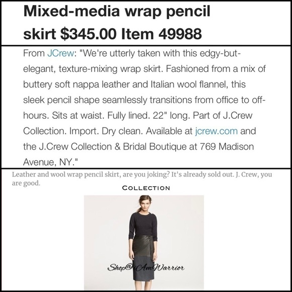 J.Crew Collection RARE nappa leather & wool flannel wrap skirt *shop@iamwarrior - Picture 6 of 12
